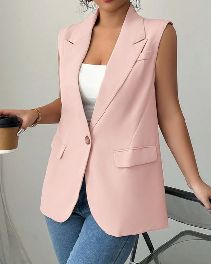 One Button Sleeveless Blazer Pale Blush