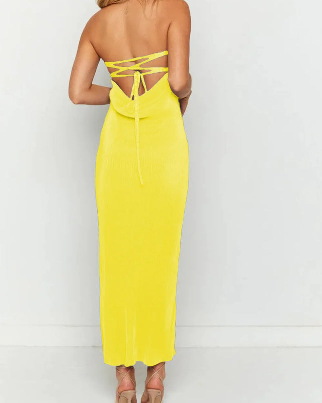 Lace-Up Back Tube Maxi Dress 