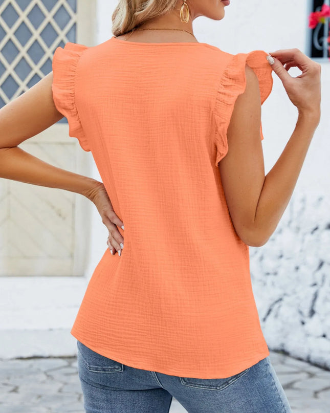 V-Neck Ruffled Sleeve Top