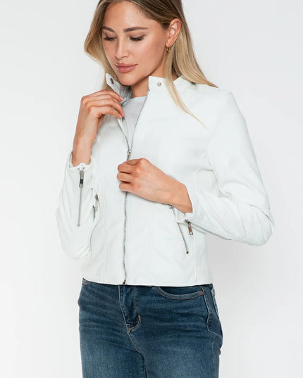 Snobbish PU Leather Zip Up Jacket with Pockets