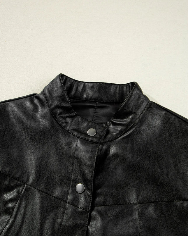 Faux Leather Buttoned Front Boxy Jacket