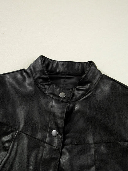 Faux Leather Buttoned Front Boxy Jacket