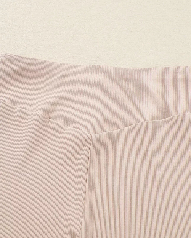 Solid Color Oversize Slit Sweatshirt and Ribbed Leggings 2pcs Set