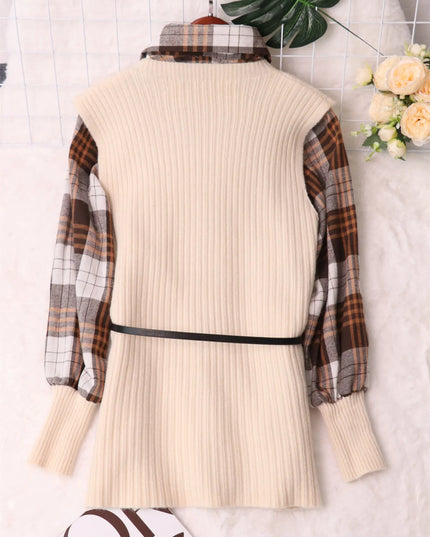 Plaid Long Sleeve Sweater Dress