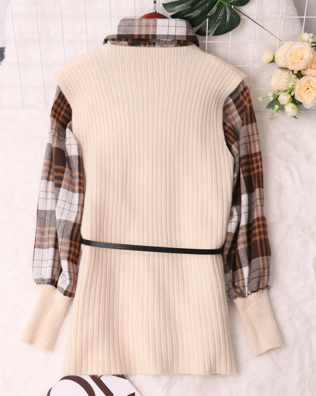 Plaid Long Sleeve Sweater Dress