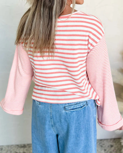 Striped Long Sleeve Ribbed Blouse