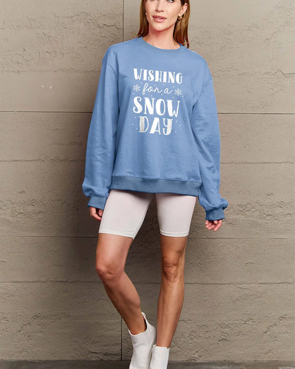Simply Love Full Size WISHING FOR A SNOW DAY Round Neck Sweatshirt