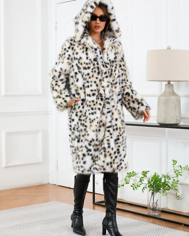 Thermal Leopard Faux Fur Hooded Outerwear