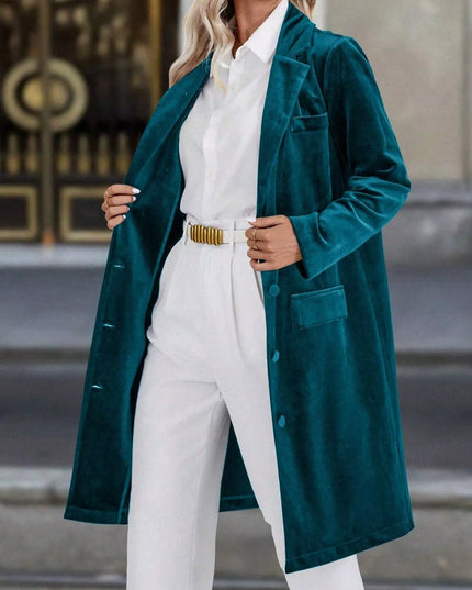 Lapel Collar Long Sleeve Longline Coat