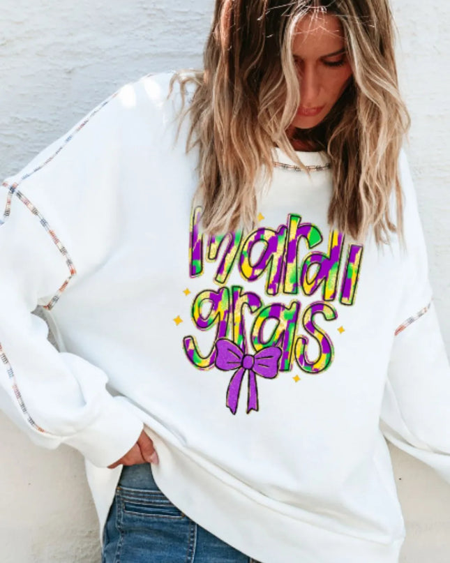 MARDI GRAS Round Neck Long Sleeve Sweatshirt