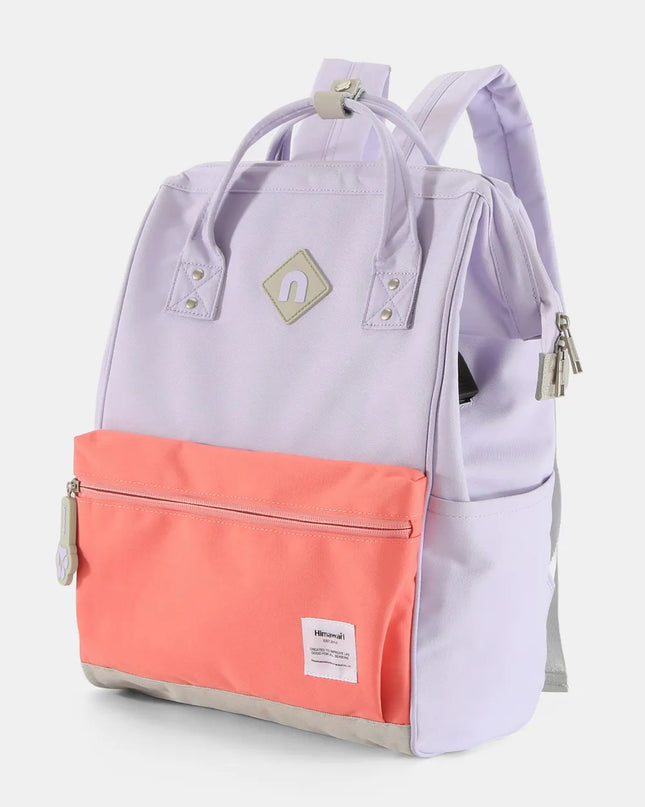 Himawari Contrast Waterproof Backpack Bag with External USB Port Lavender Coral One Size