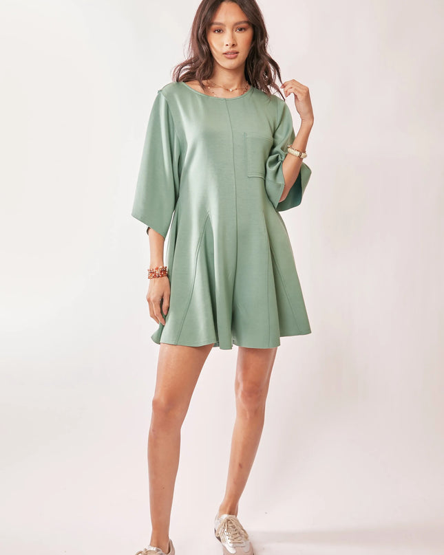 Davi & Dani Solid Draped Sleeve Ties Back Skort Romper