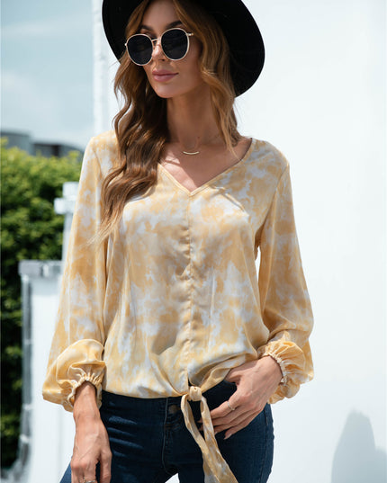 Tie-Dye Tied Balloon Sleeve Blouse