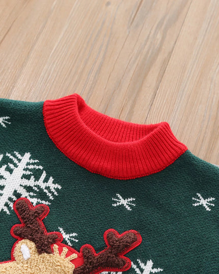 Children's Christmas Reindeer Snowflake Knitted Sweater