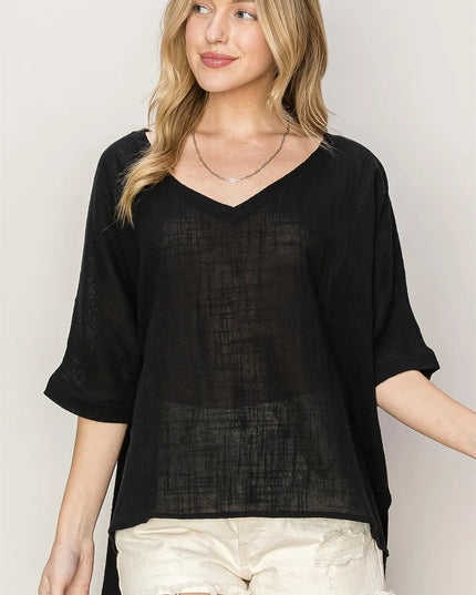 HYFVE V-Neck High-Low T-Shirt Black