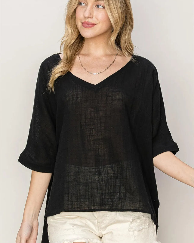 HYFVE V-Neck High-Low T-Shirt Black