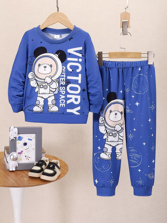 Children's Graphic Long Sleeve Top and Pants Set Blue