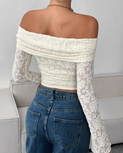 Off Shoulder Long Sleeve Lace Top