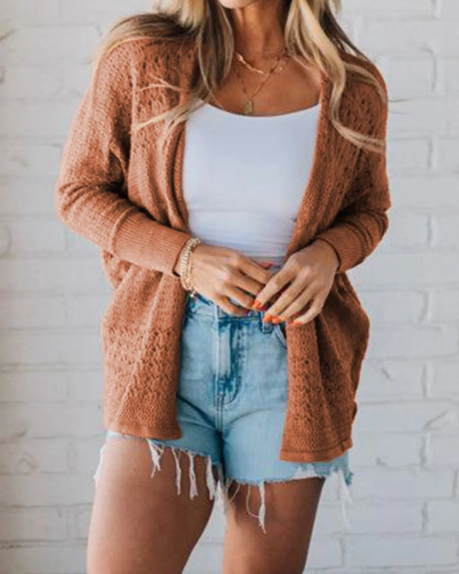 Open Front Knitted Cardigan with Eyelet Details