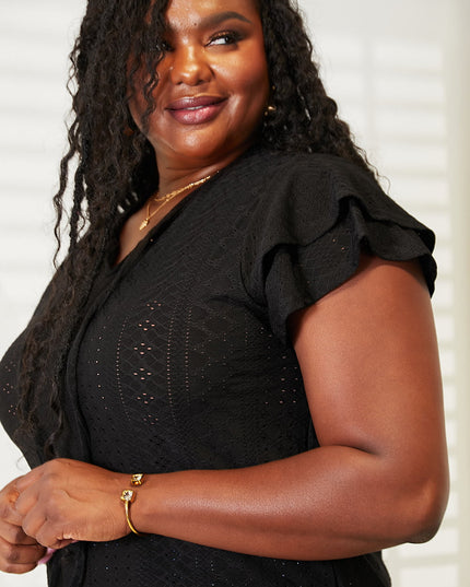 Mandy Eyelet Tie-Neck Flutter Sleeve Blouse