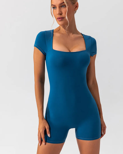 Square Neck Cap Sleeve Active Romper 