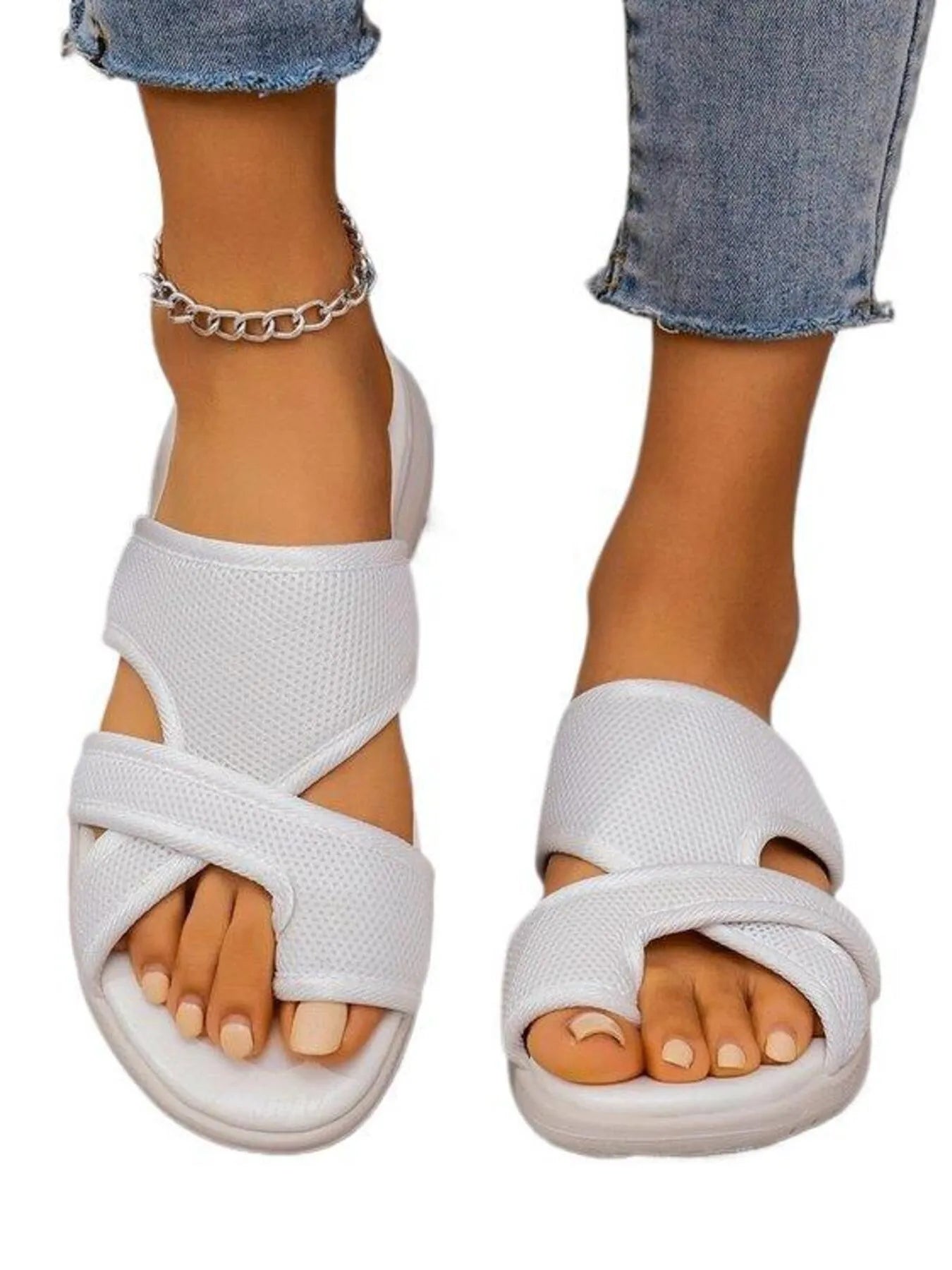 Cutout Mesh Solid Color Sandals