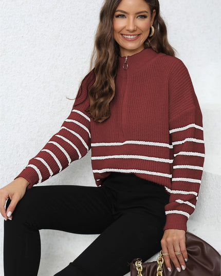 Mock Neck Long Sleeve Zip-Up Sweater