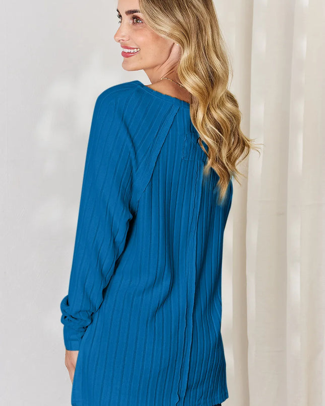 Basic Bae Full Size Ribbed Round Neck Slit T-Shirt