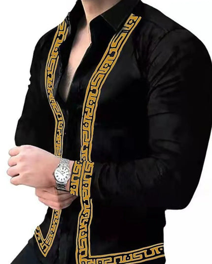 Men's Full Size Stand Collar Long Sleeve Shirt Plus Size Gold