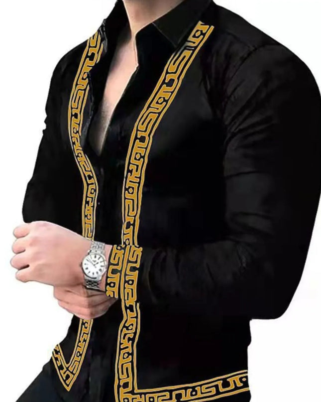 Men's Full Size Stand Collar Long Sleeve Shirt Plus Size Gold