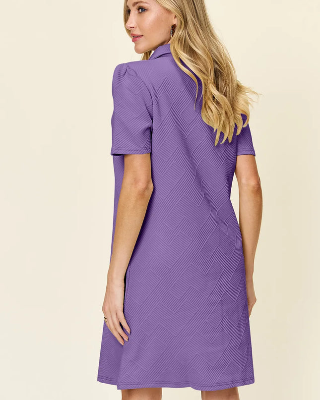 Double Take Full Size Texture Collared Neck Short Sleeve Dress