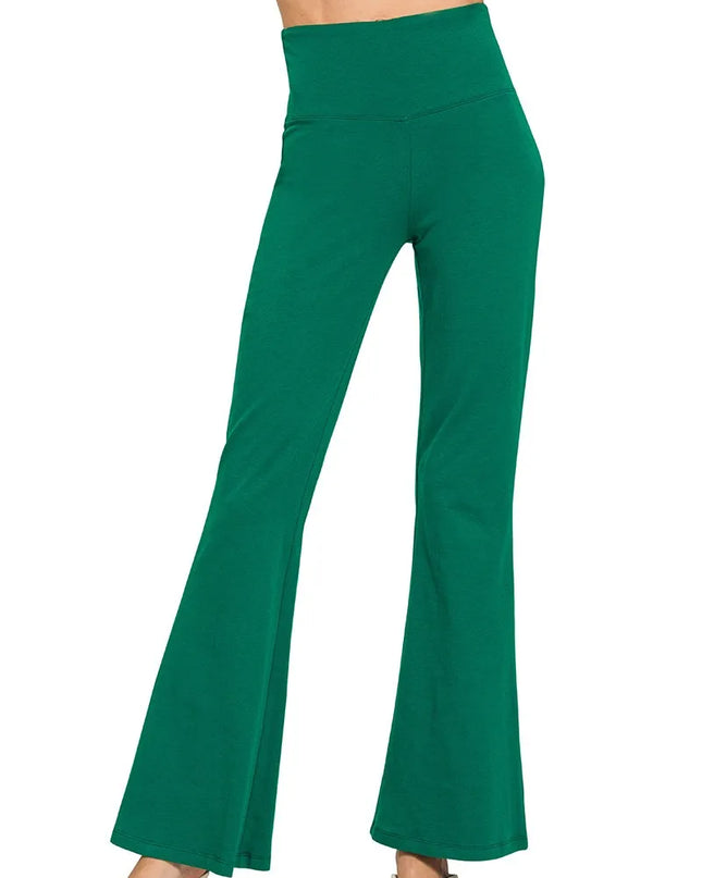 Zenana Wide Waistband Yoga Flare Pants HUNTER GREEN