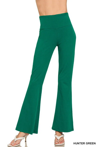 Zenana Wide Waistband Yoga Flare Pants HUNTER GREEN