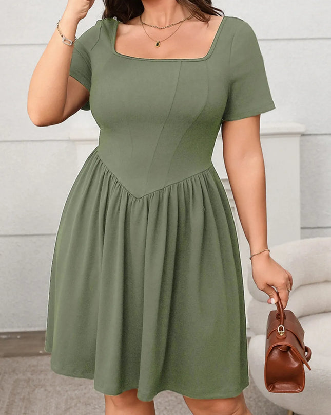 Plus Size Square Neck Short Sleeve Mini Dress