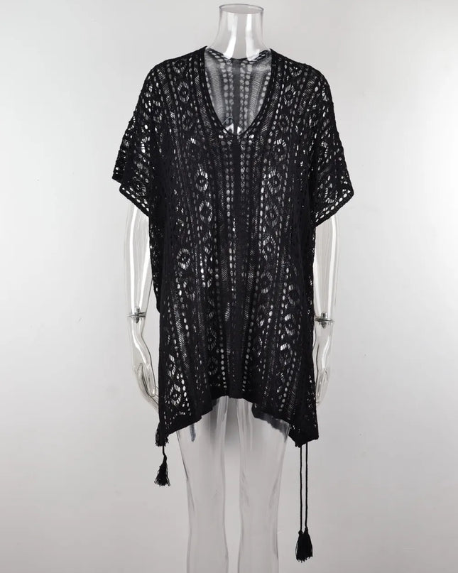 Angel Wings Cutout V-Neck Cover-Up with Tassel 
