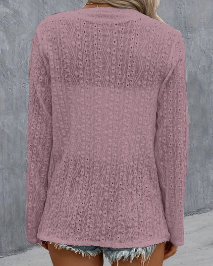 Eyelet Roll-Tab Sleeve Cardigan