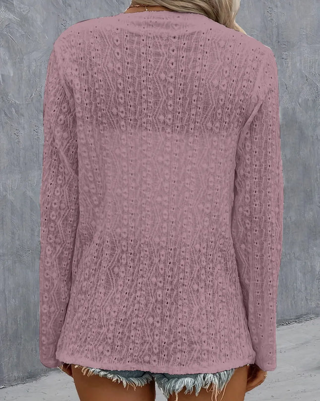 Eyelet Roll-Tab Sleeve Cardigan