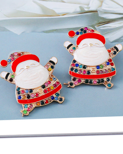 Rhinestone Alloy Santa Earrings