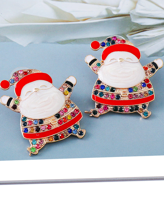 Rhinestone Alloy Santa Earrings