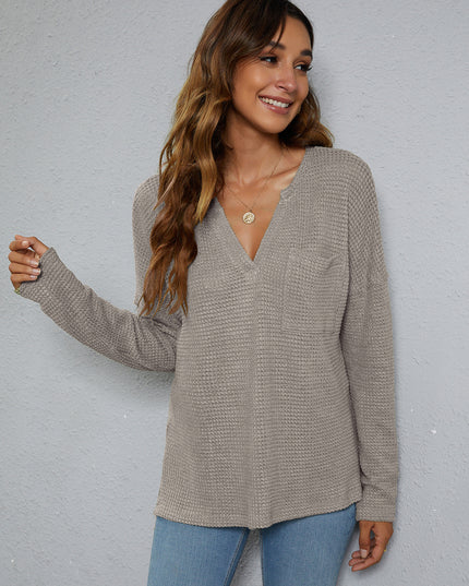 Dropped Shoulder High-Low Waffle-Knit Top