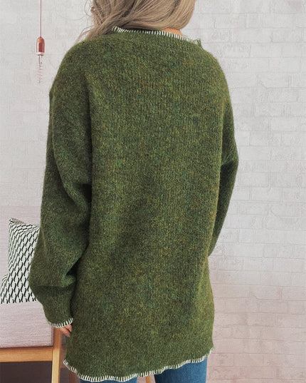 Ribbed Button Detail Long Sleeve Sweater