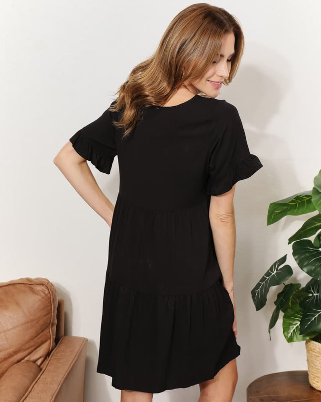 Mandy V-Neck Flounce Sleeve Tiered Dress