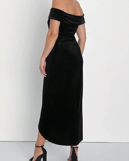 Off-Shoulder Wrap Dress with Side Slit