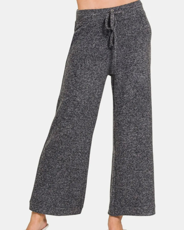 Zenana Drawstring Hacci Cropped Pants