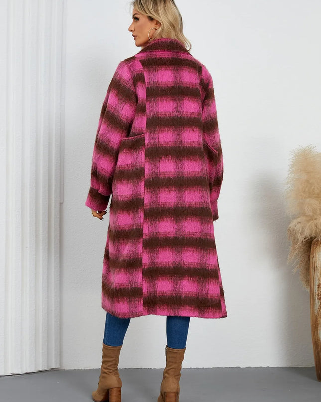 Contrast Double-Breasted Long Sleeve Longline Coat