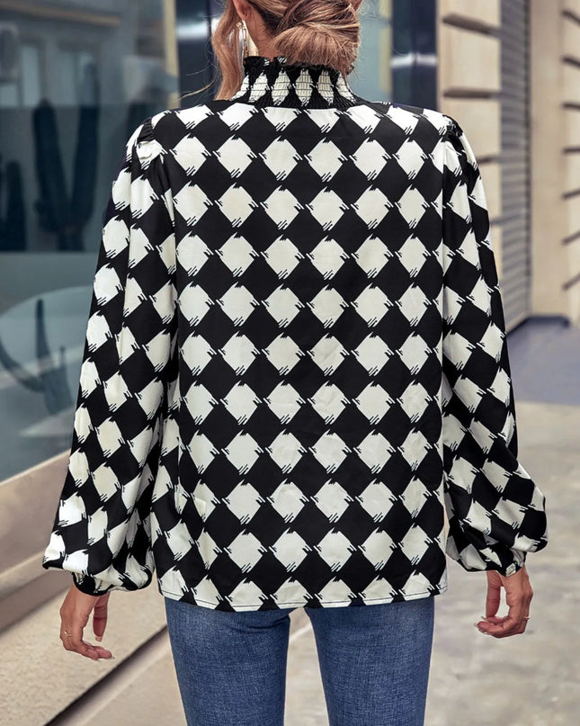Checkered Pattern Balloon Sleeve Blouse