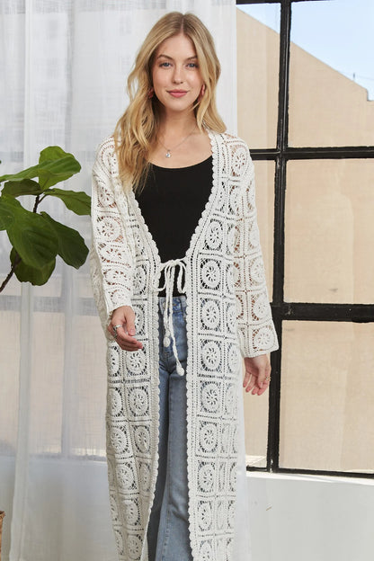 ADORA Long Sleeves Crochet Elastic Cardigan IVORY
