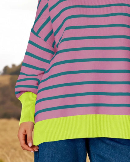 Striped Round Neck Long Sleeve Sweater