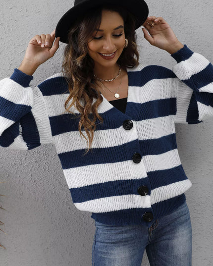 Striped Button-Up Long Sleeve Cardigan