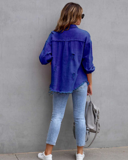 Distressed Drop Shoulder Denim Jacket